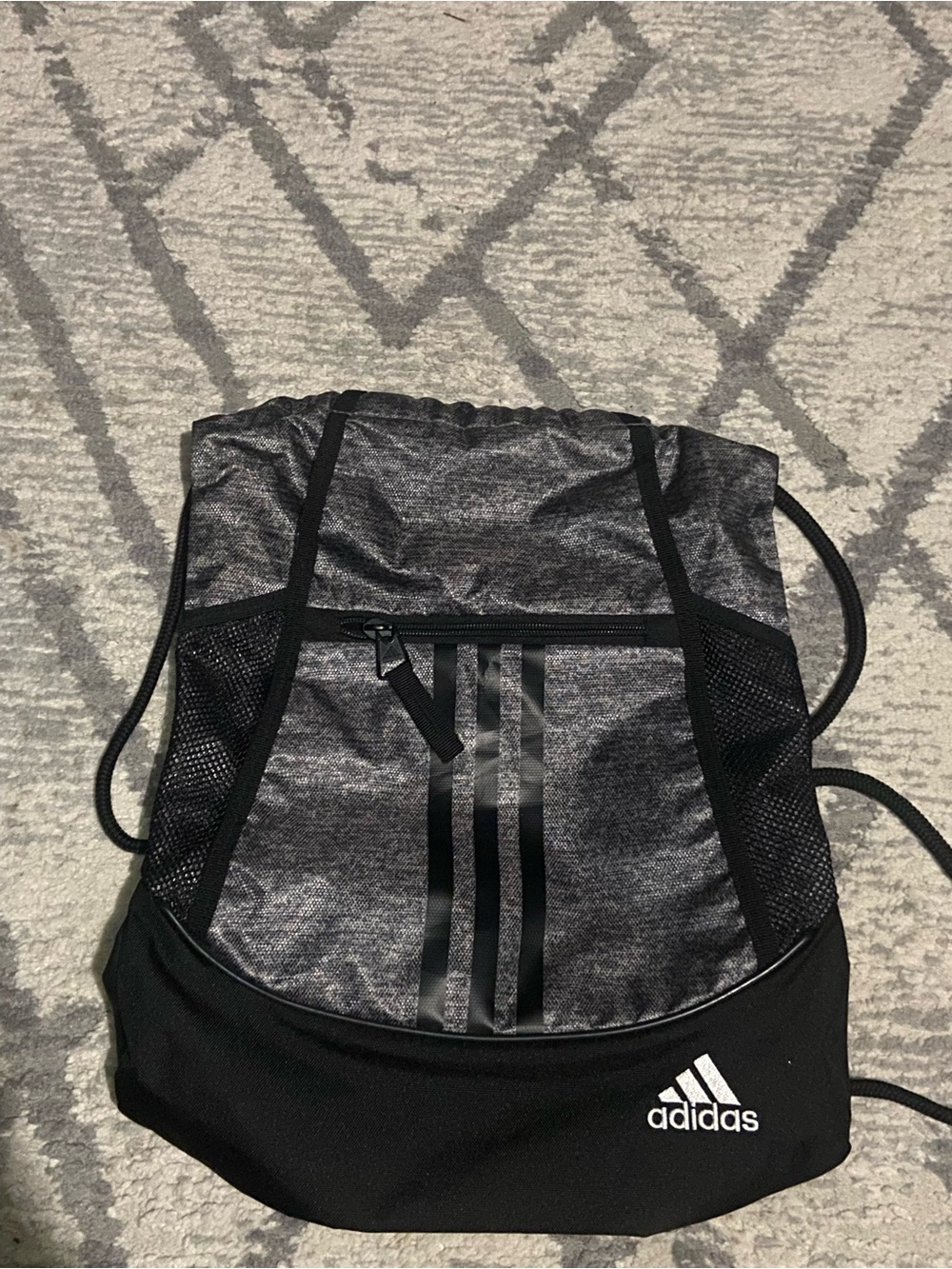 adidas Gray and Black Drawstring Backpack with Front Zip
